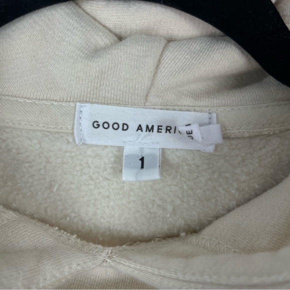 Good American Cropped Sweatshirt Hoodie Tan sz 1 Small - Picture 3 of 6